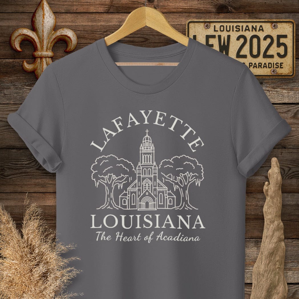 S / Charcoal Louisiana Lafayette - Heart of Acadiana Heritage T-Shirt by Laissez Faire Wear
