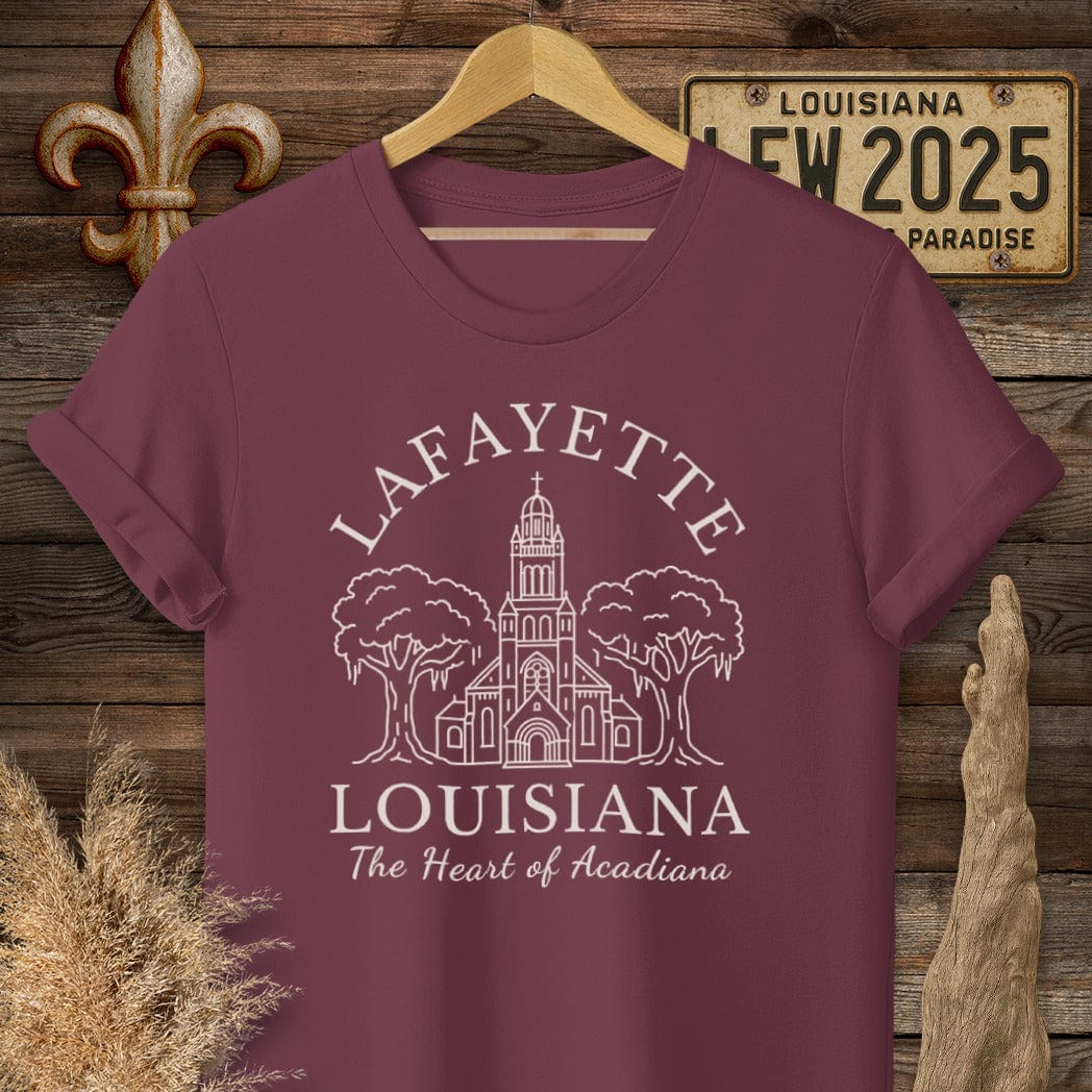 S / Maroon Louisiana Lafayette - Heart of Acadiana Heritage T-Shirt by Laissez Faire Wear