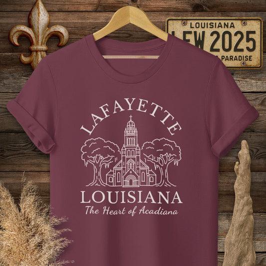 S / Maroon Louisiana Lafayette - Heart of Acadiana Heritage T-Shirt by Laissez Faire Wear