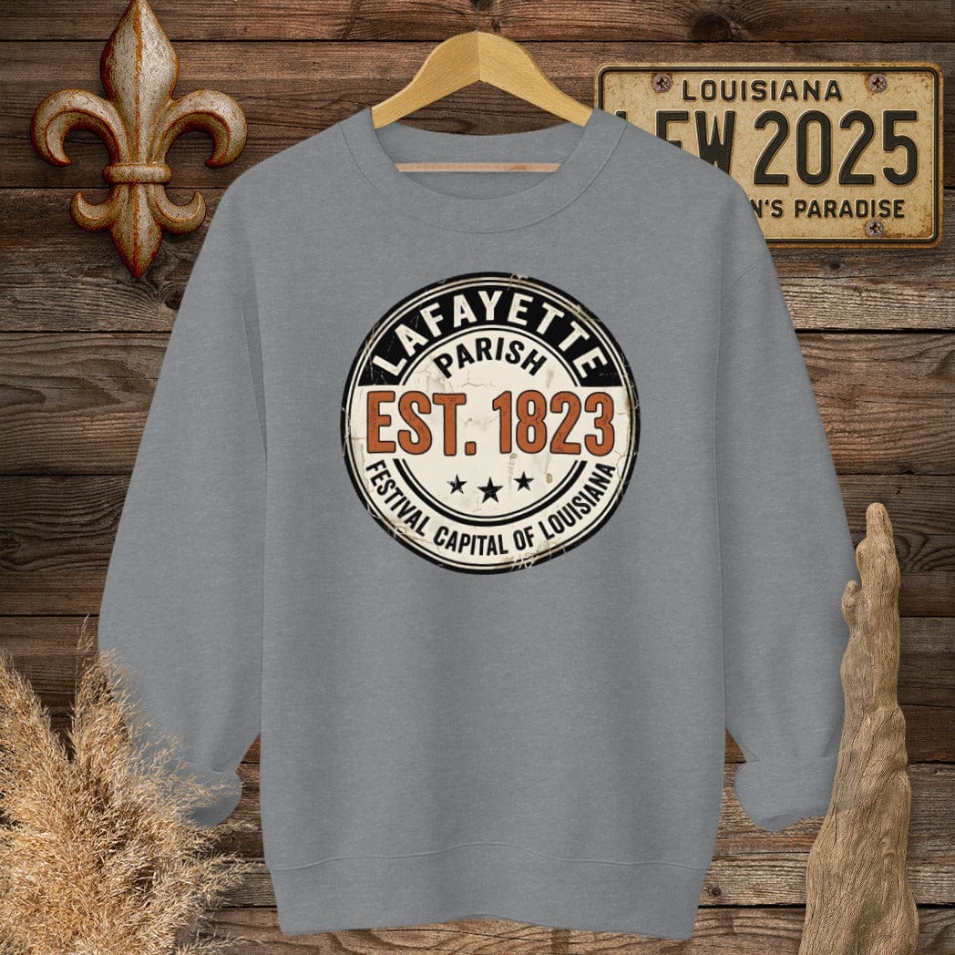 S / Graphite Heather Louisiana Lafayette Parish - Festival Sweatshirt by Laissez Faire Wear