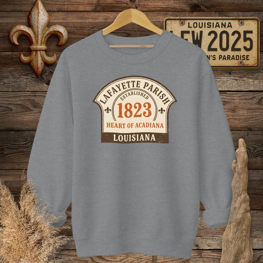 S / Graphite Heather Louisiana Lafayette Parish Sweatshirt by Laissez Faire Wear