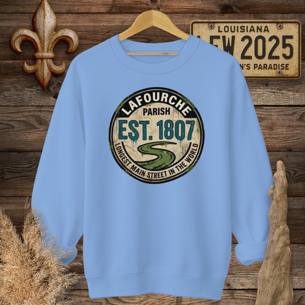 S / Carolina Blue Louisiana Lafourche Parish Sweatshirt by Laissez Faire Wear