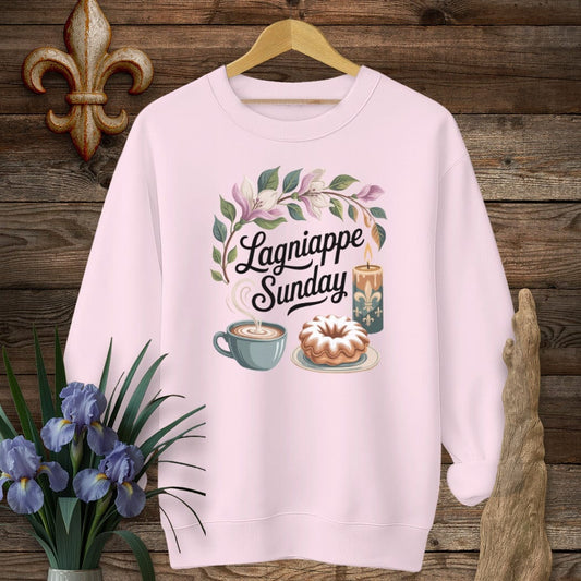 S / Light Pink Louisiana Lagniappe Sunday Sweatshirt by Laissez Faire Wear