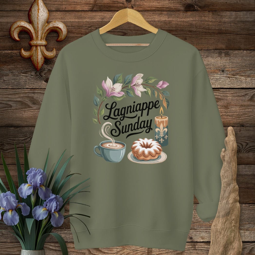 S / Military Green Louisiana Lagniappe Sunday Sweatshirt by Laissez Faire Wear