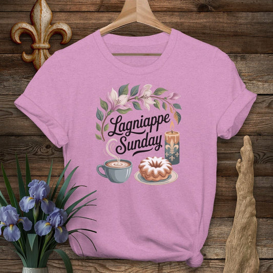 S / Heather Radiant Orchid Louisiana Lagniappe Sunday T-Shirt by Laissez Faire Wear