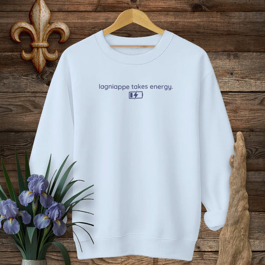 S / Light Blue Louisiana Lagniappe Takes Energy Sweatshirt by Laissez Faire Wear