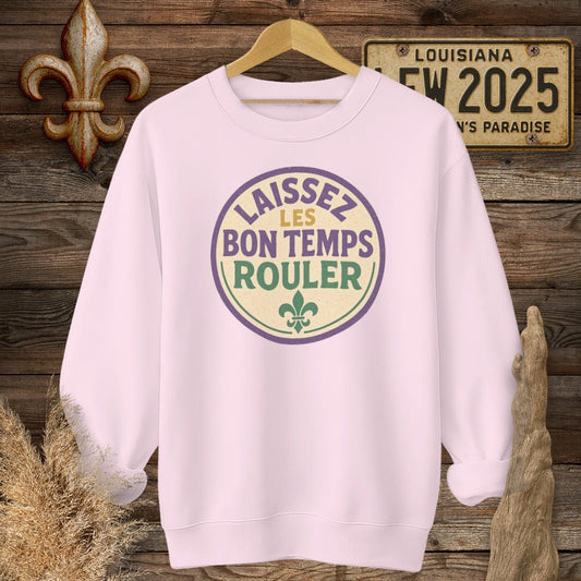 S / Light Pink Louisiana Laissez Les Bon Temps Rouler Retro Sweatshirt by Laissez Faire Wear