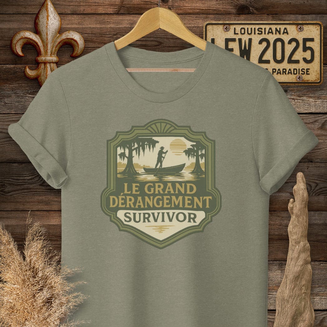 S / Heather Military Green Louisiana Le Grand Derangement Survivor T-Shirt by Laissez Faire Wear
