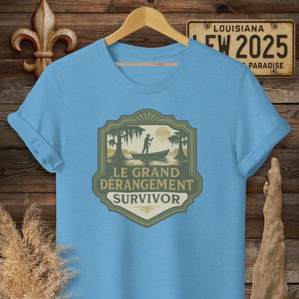 S / Heather Sapphire Louisiana Le Grand Derangement Survivor T-Shirt by Laissez Faire Wear
