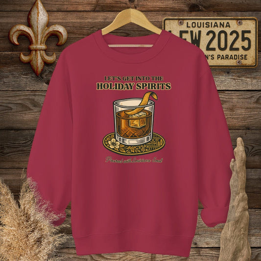 S / Cardinal Red Louisiana Let's Get Into The Holiday Spirits Sweatshirt by Laissez Faire Wear