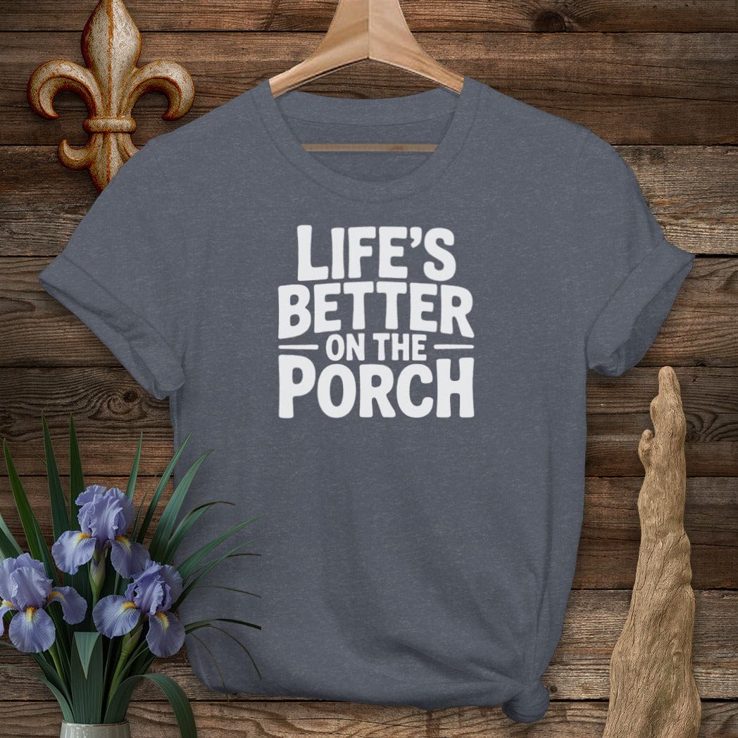 S / Heather Navy Louisiana Life's Better On The Porch T-Shirt by Laissez Faire Wear
