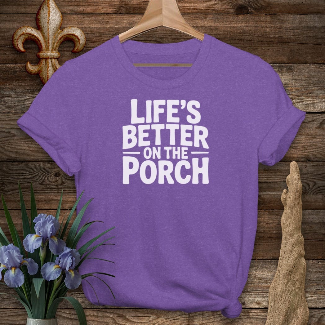 S / Heather Purple Louisiana Life's Better On The Porch T-Shirt by Laissez Faire Wear