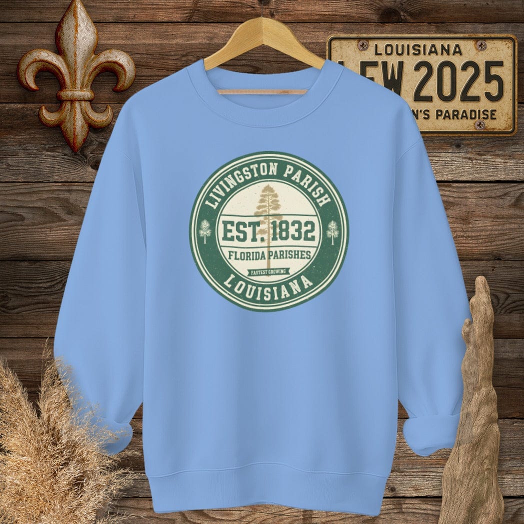 S / Carolina Blue Louisiana Livingston Parish Sweatshirt by Laissez Faire Wear