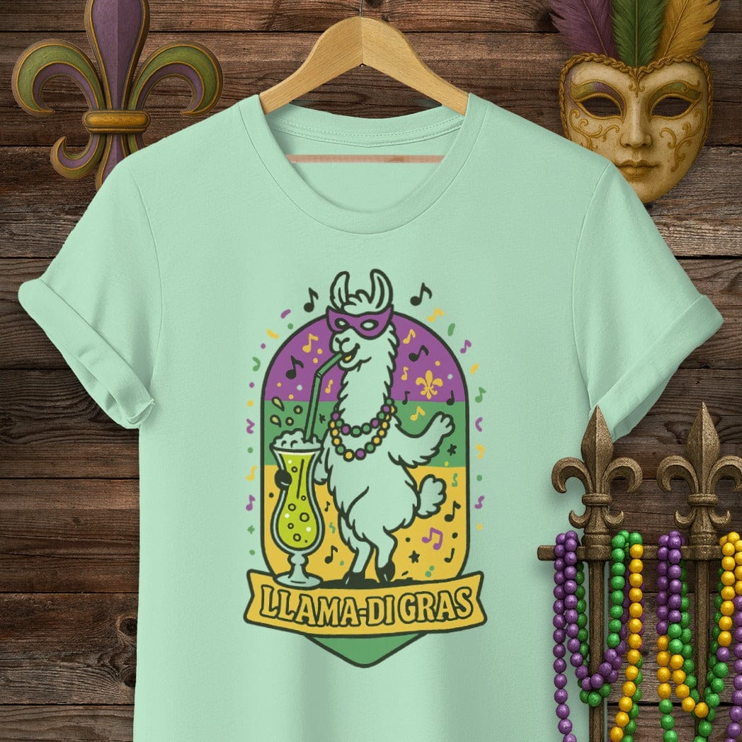 S / Mint Green Louisiana Llama-Di Gras Mardi Gras T-Shirt by Laissez Faire Wear