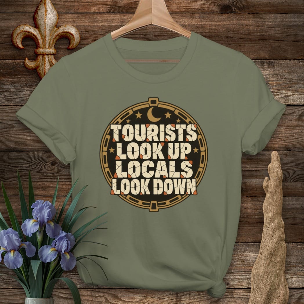 S / Military Green Louisiana Locals Look Down T-Shirt by Laissez Faire Wear