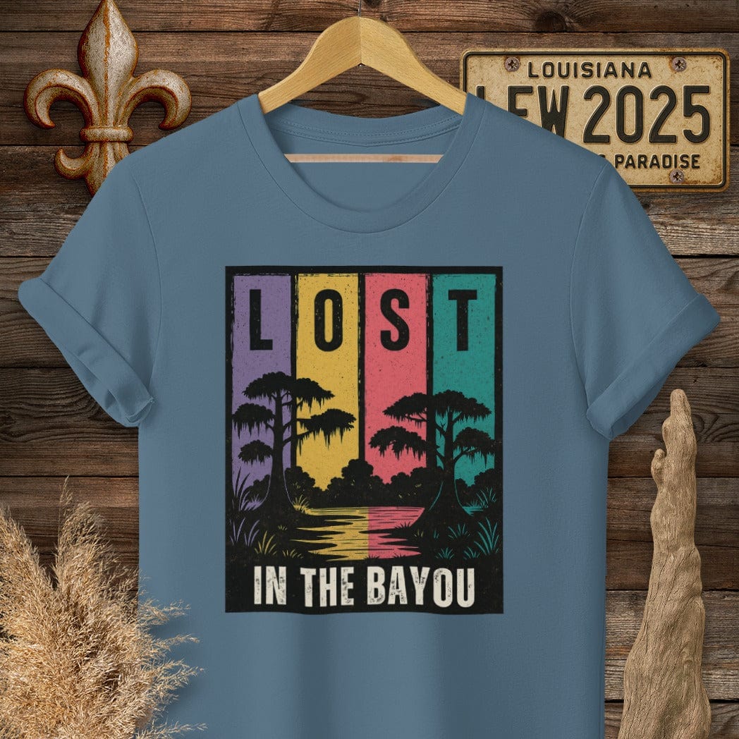 S / Indigo Blue Louisiana Lost in the Bayou T-Shirt by Laissez Faire Wear