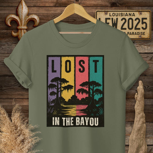 S / Military Green Louisiana Lost in the Bayou T-Shirt by Laissez Faire Wear