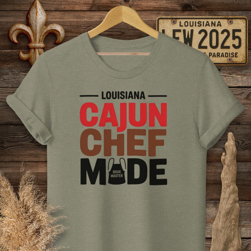 S / Heather Military Green Louisiana Louisiana Cajun Chef Mode T-Shirt by Laissez Faire Wear