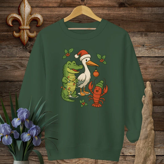 S / Forest Green Louisiana Louisiana Christmas Pals Sweatshirt by Laissez Faire Wear