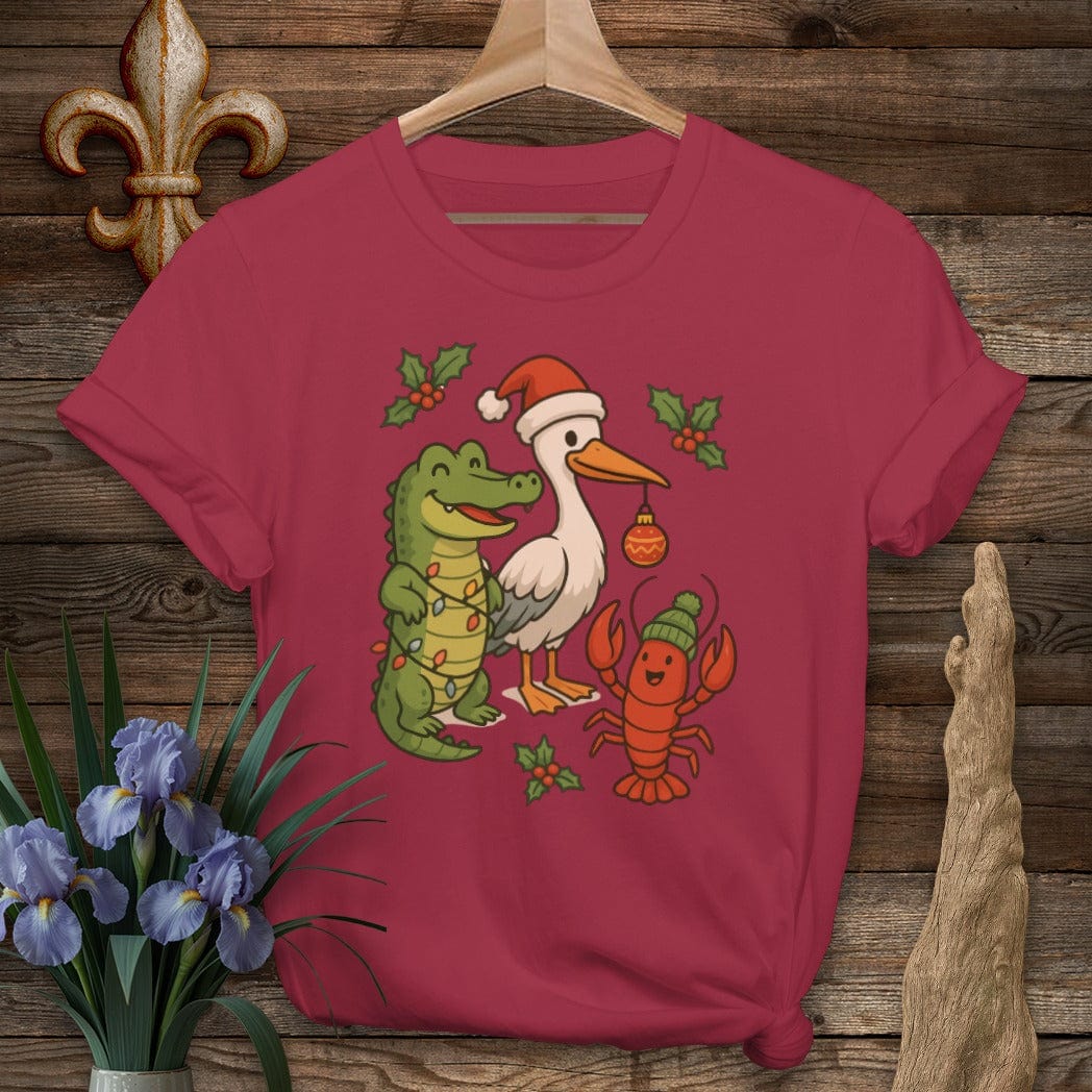 S / Cardinal Red Louisiana Louisiana Christmas Pals T-Shirt by Laissez Faire Wear