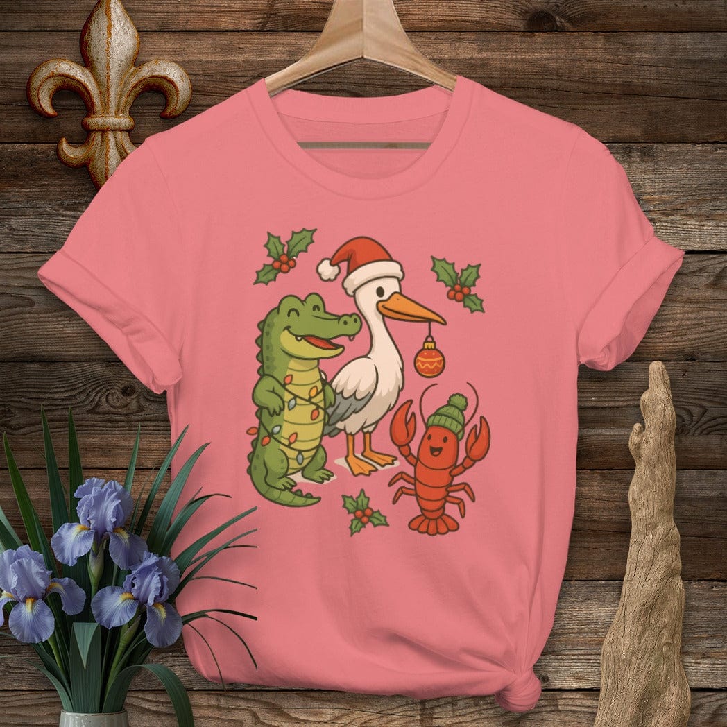 S / Coral Silk Louisiana Louisiana Christmas Pals T-Shirt by Laissez Faire Wear