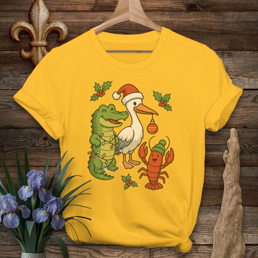 S / Gold Louisiana Louisiana Christmas Pals T-Shirt by Laissez Faire Wear