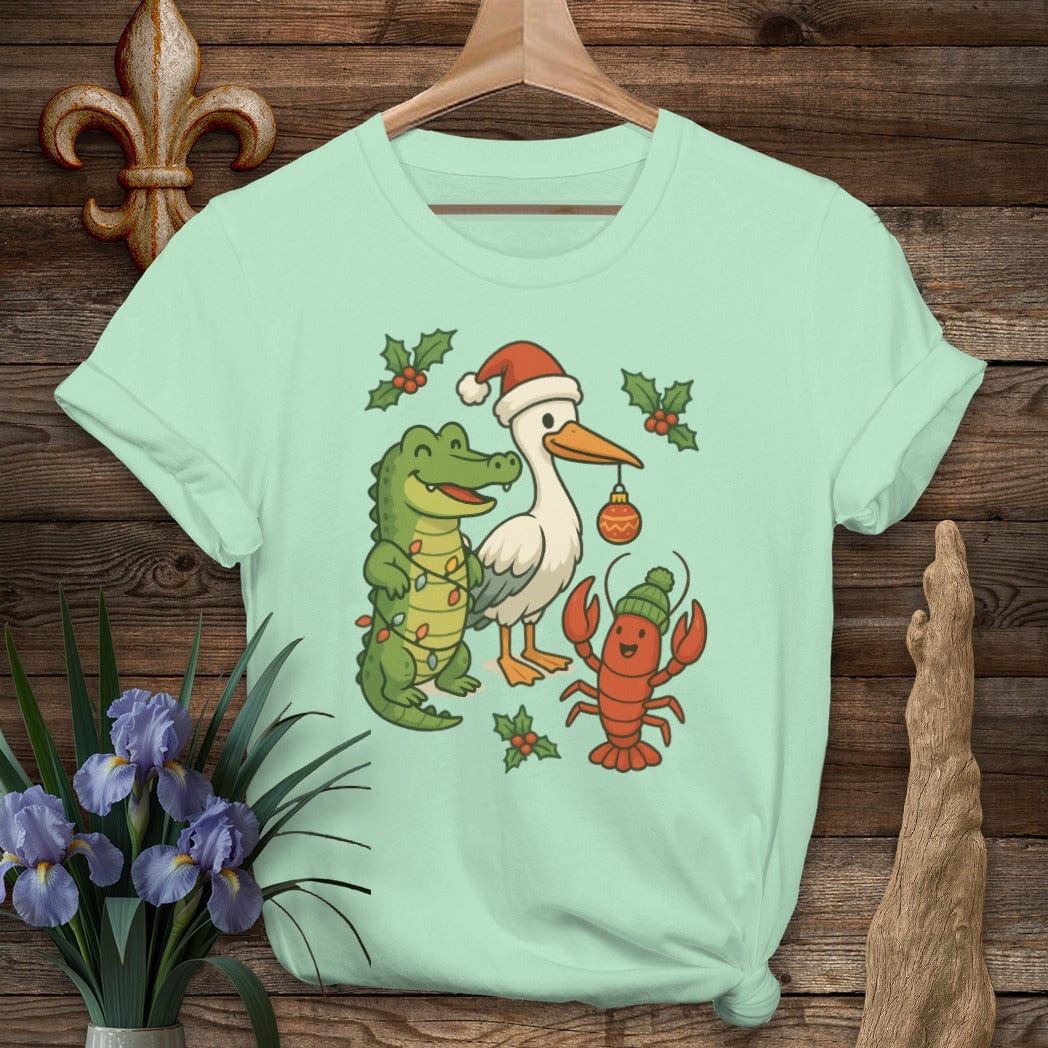 S / Mint Green Louisiana Louisiana Christmas Pals T-Shirt by Laissez Faire Wear