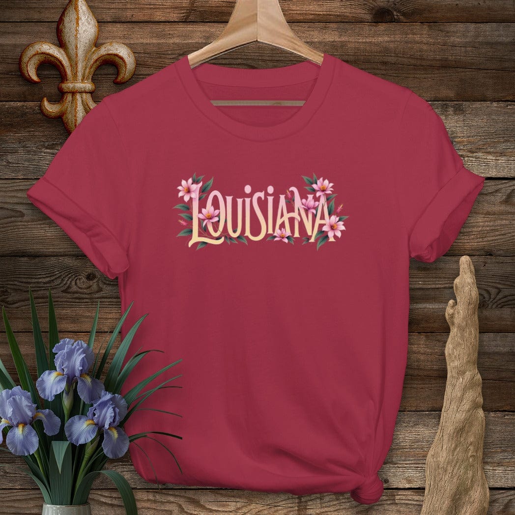 S / Cardinal Red Louisiana Louisiana Floral State Pride T-Shirt by Laissez Faire Wear