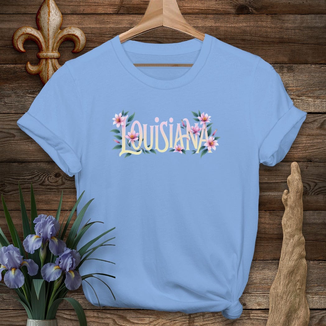 S / Carolina Blue Louisiana Louisiana Floral State Pride T-Shirt by Laissez Faire Wear