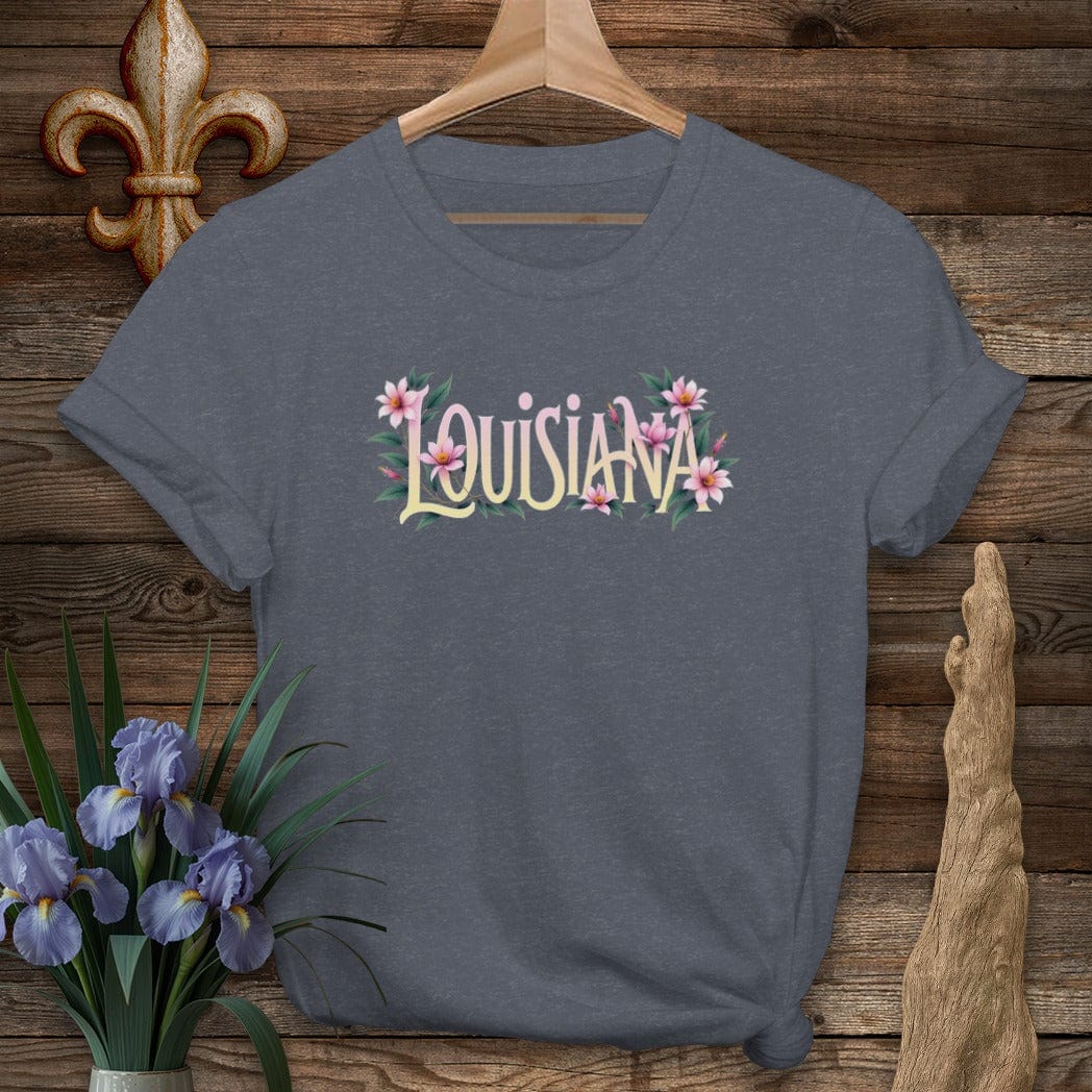S / Heather Navy Louisiana Louisiana Floral State Pride T-Shirt by Laissez Faire Wear