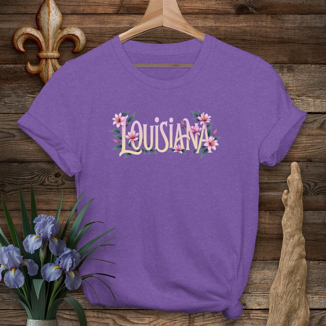 S / Heather Purple Louisiana Louisiana Floral State Pride T-Shirt by Laissez Faire Wear