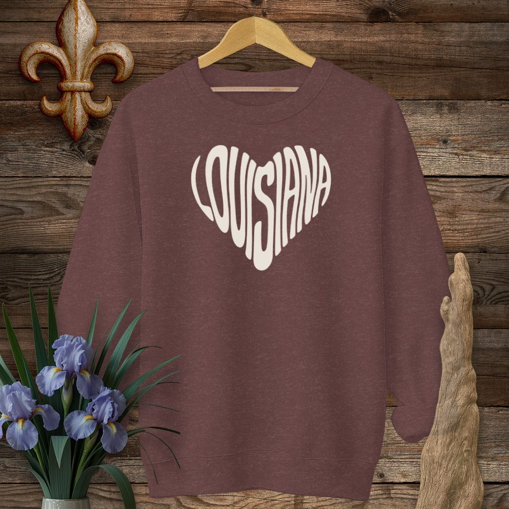 S / Heather Sport Dark Maroon Louisiana Louisiana Heart Sweatshirt by Laissez Faire Wear