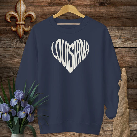 S / Navy Louisiana Louisiana Heart Sweatshirt by Laissez Faire Wear