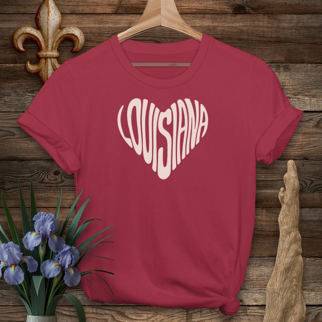 S / Cardinal Red Louisiana Louisiana Heart T-Shirt by Laissez Faire Wear