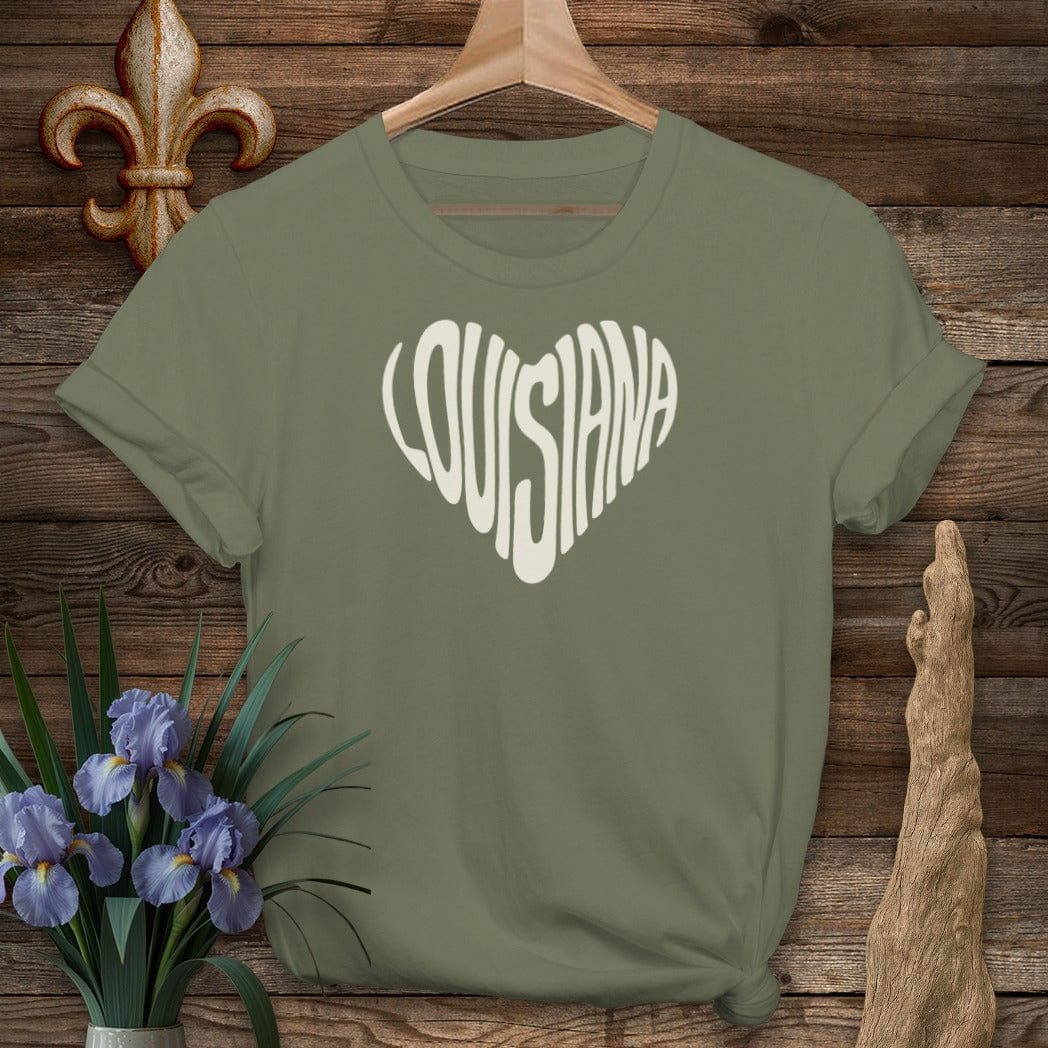 S / Military Green Louisiana Louisiana Heart T-Shirt by Laissez Faire Wear