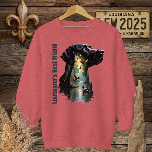 S / Heather Scarlet Red Louisiana Louisiana's Best Friend - Labrador Hunting Sweatshirt by Laissez Faire Wear