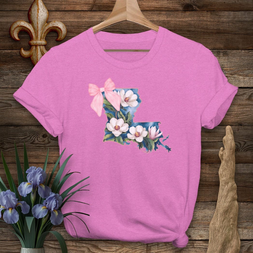 S / Heather Berry Louisiana Louisiana State Pride Floral Coquette T-Shirt by Laissez Faire Wear