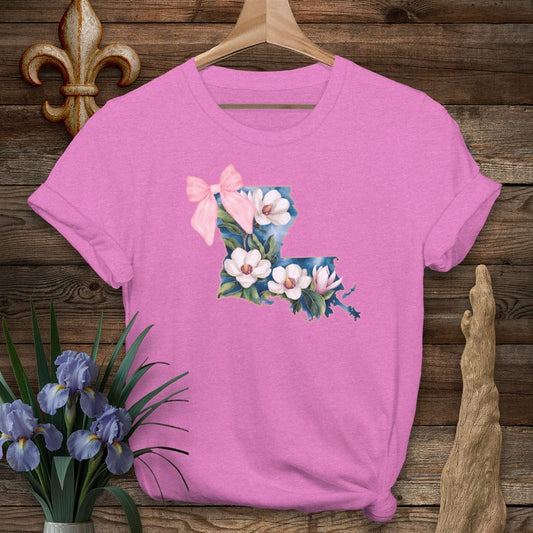 S / Heather Berry Louisiana Louisiana State Pride Floral Coquette T-Shirt by Laissez Faire Wear