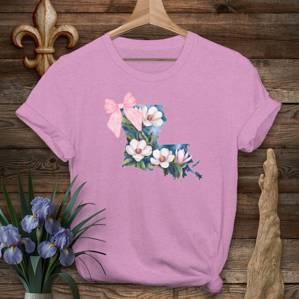 S / Heather Radiant Orchid Louisiana Louisiana State Pride Floral Coquette T-Shirt by Laissez Faire Wear