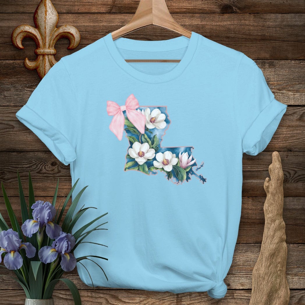 S / Sky Louisiana Louisiana State Pride Floral Coquette T-Shirt by Laissez Faire Wear