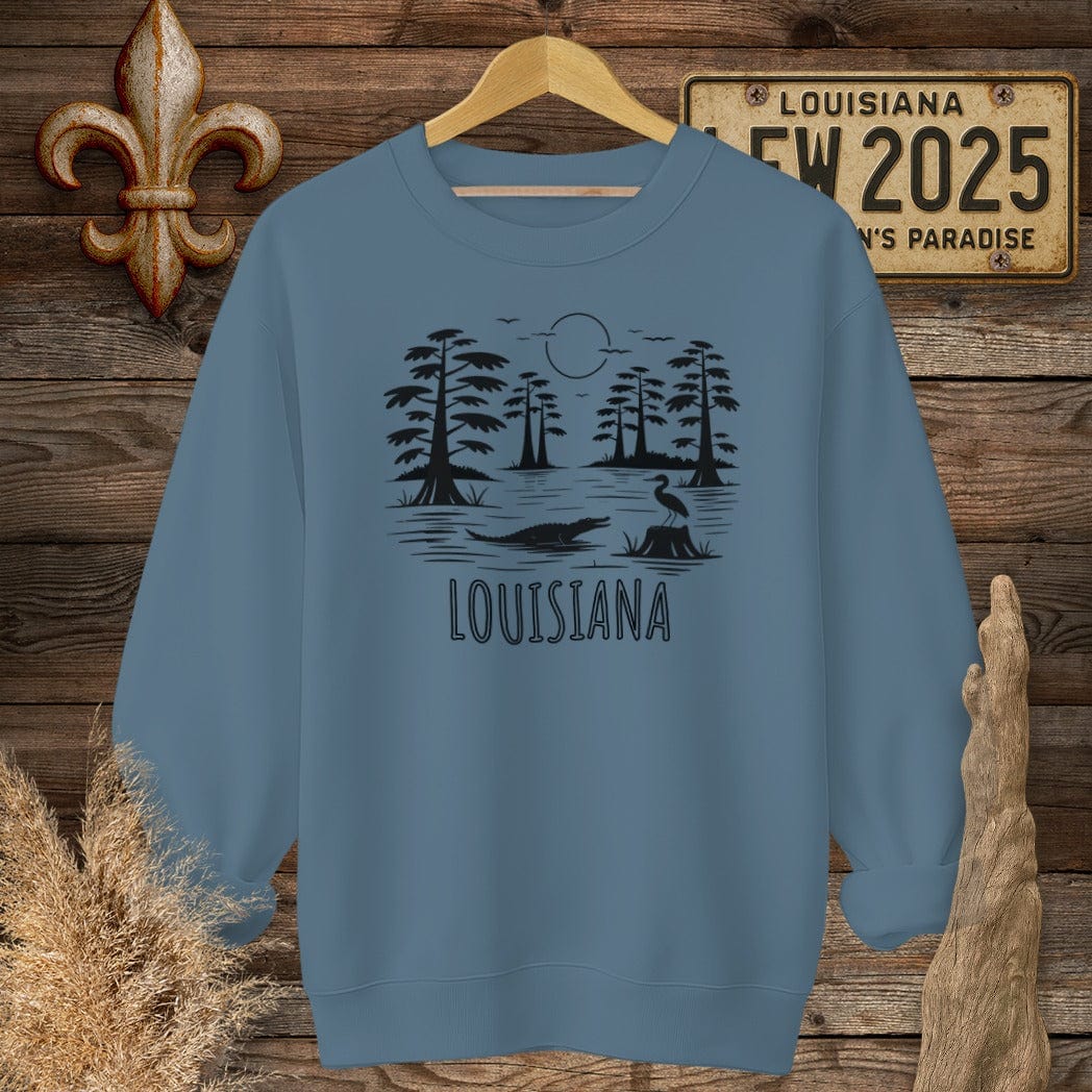 S / Indigo Blue Louisiana Louisiana State Pride Nature Sweatshirt by Laissez Faire Wear