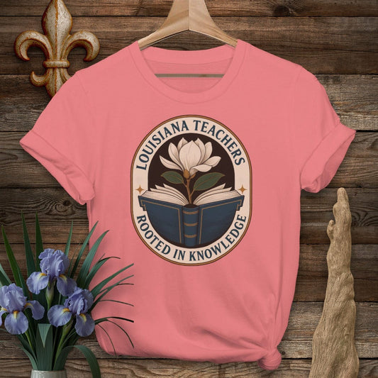 S / Coral Silk Louisiana Louisiana Teachers - Rooted in Knowledge T-Shirt by Laissez Faire Wear