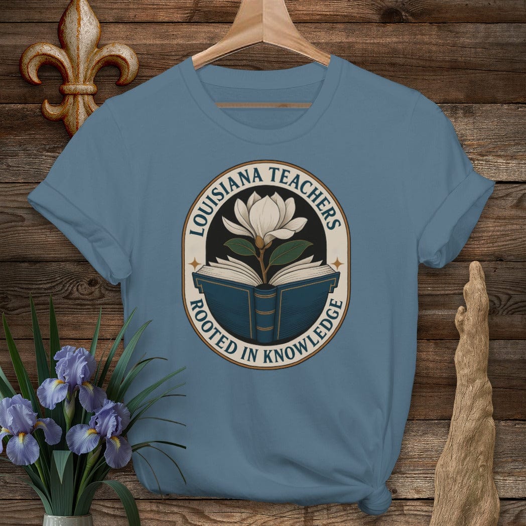 S / Indigo Blue Louisiana Louisiana Teachers - Rooted in Knowledge T-Shirt by Laissez Faire Wear