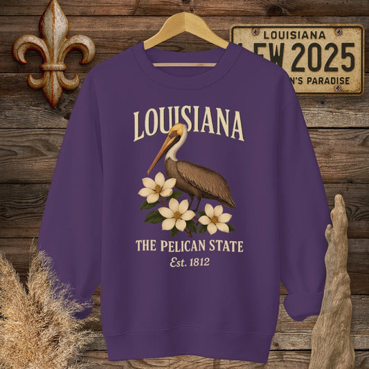 S / Purple Louisiana Louisiana The Pelican State Sweatshirt by Laissez Faire Wear