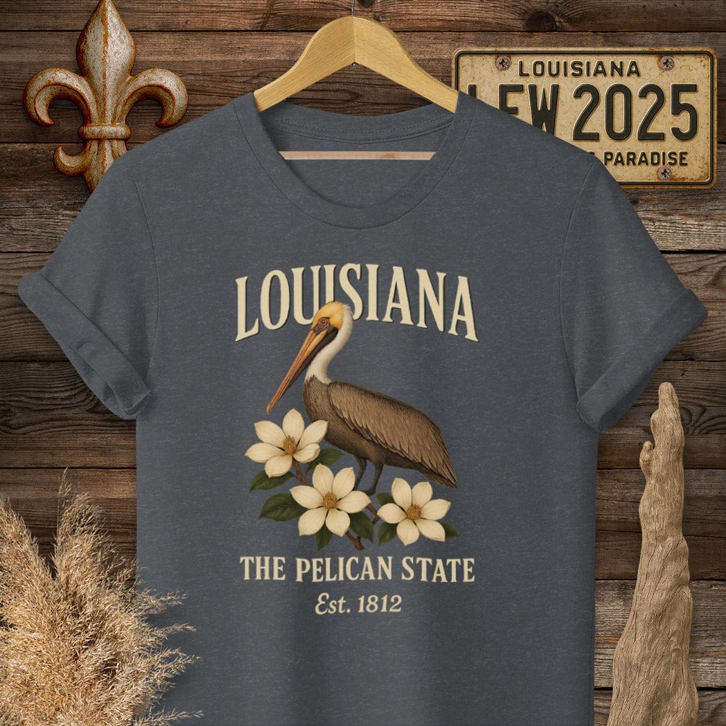 S / Dark Heather Grey Louisiana Louisiana The Pelican State T-Shirt by Laissez Faire Wear