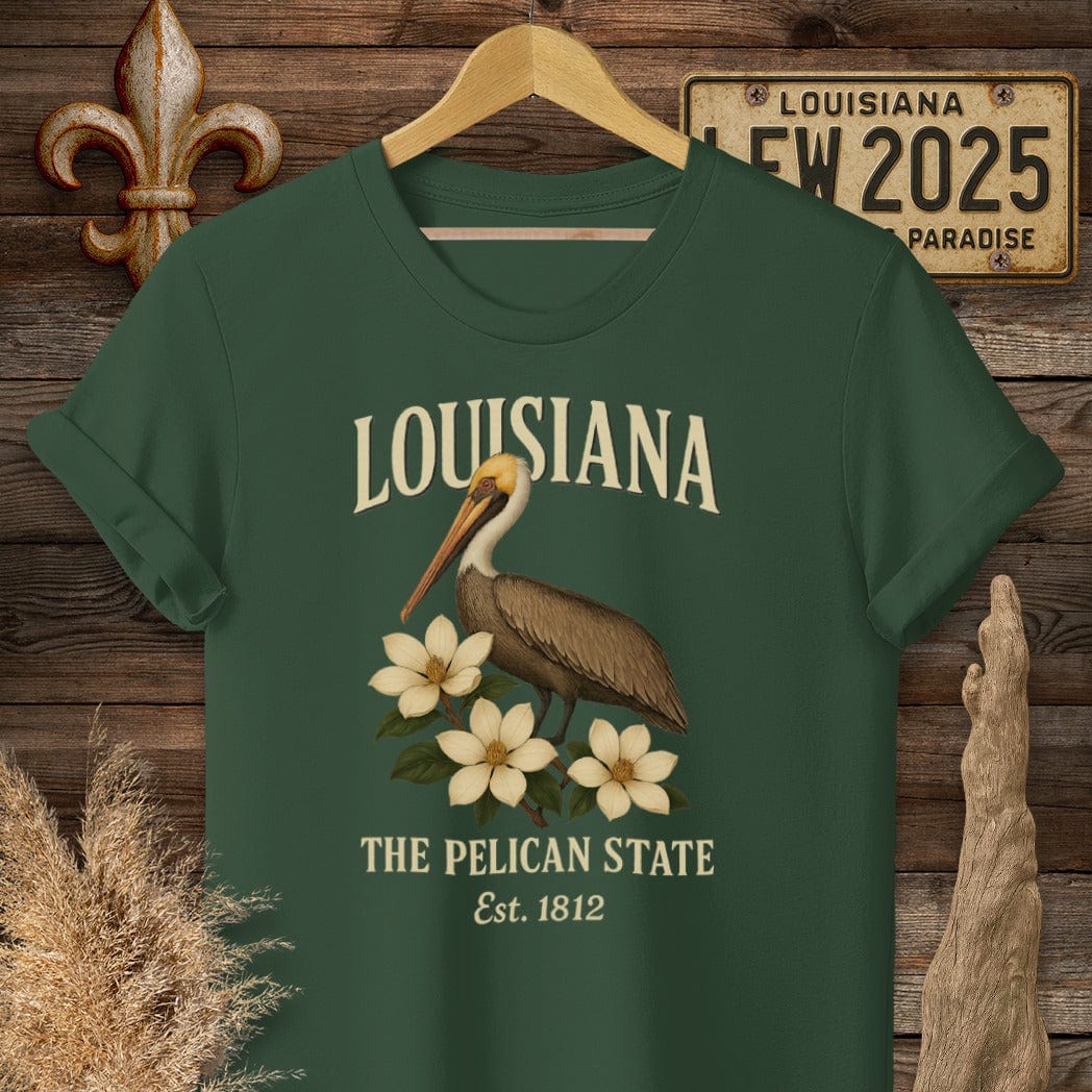 S / Forest Green Louisiana Louisiana The Pelican State T-Shirt by Laissez Faire Wear