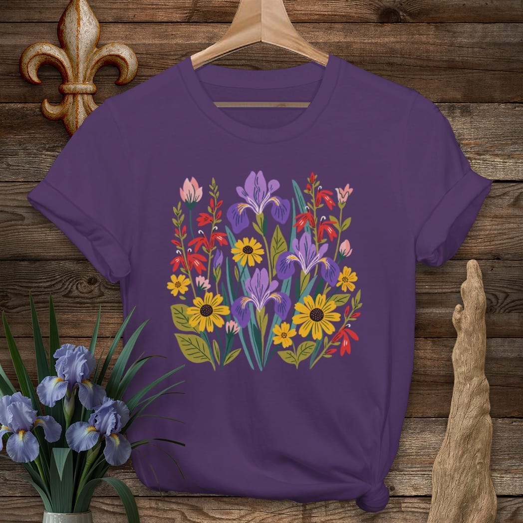 Purple / S Louisiana Louisiana Wildflowers T-Shirt by Laissez Faire Wear