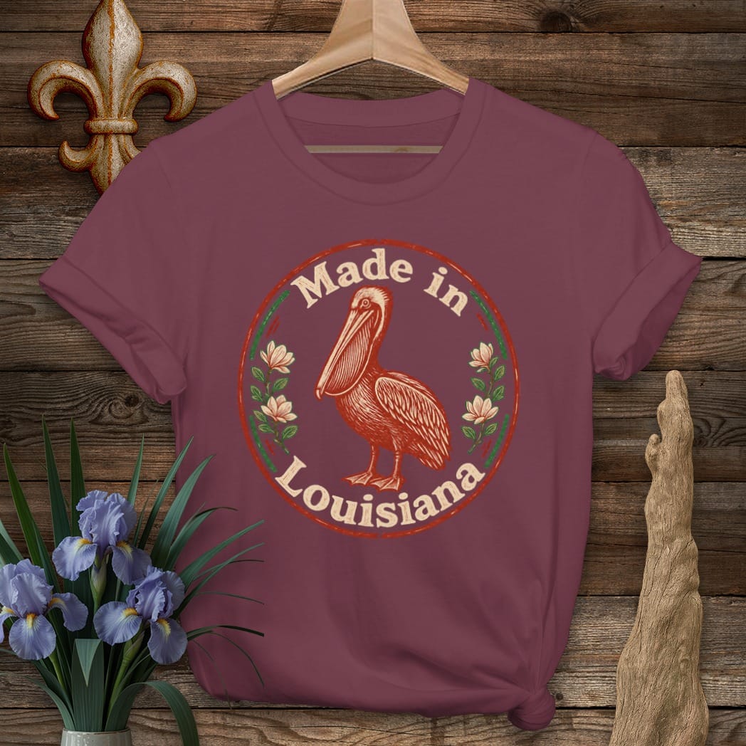 Maroon / S Louisiana Made in Louisiana Pelican Seal T-Shirt by Laissez Faire Wear