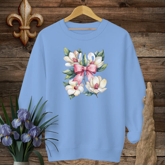 S / Carolina Blue Louisiana Magnolia Elegance Coquette Sweatshirt by Laissez Faire Wear