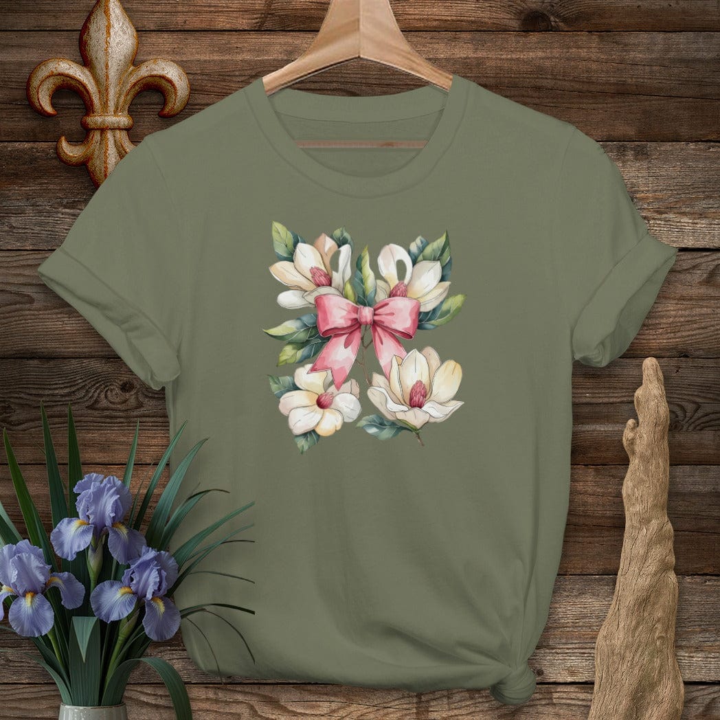 S / Military Green Louisiana Magnolia Elegance Coquette T-Shirt by Laissez Faire Wear